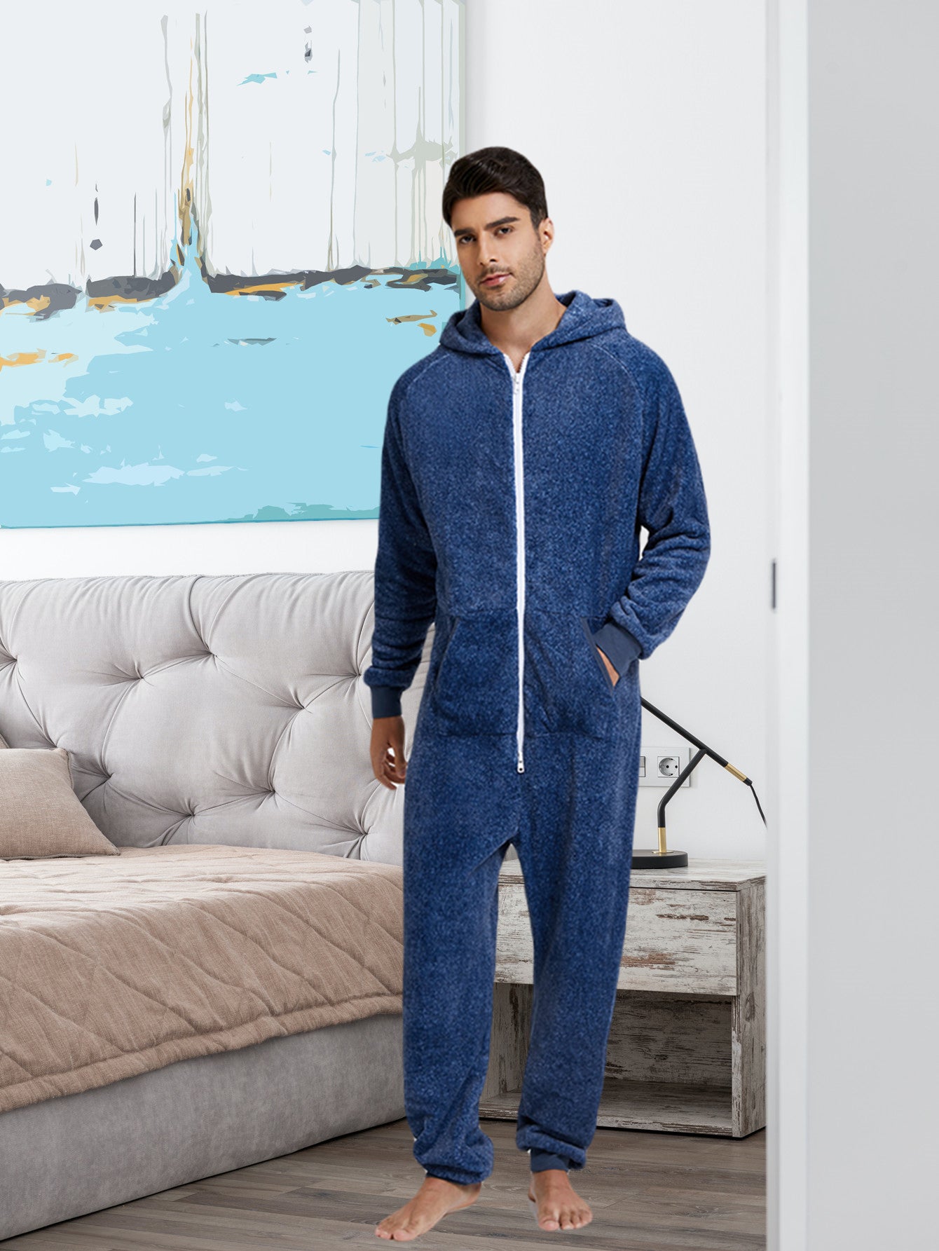 [Plush Zipup Hoodie] Cozy Warm Plush Zipup Hoodie - Men's Heavy-Duty Full-Zip Thermal Insulated Onesie for Cold Weather, Christmas Costume & Everyday Indoor/Outdoor Use