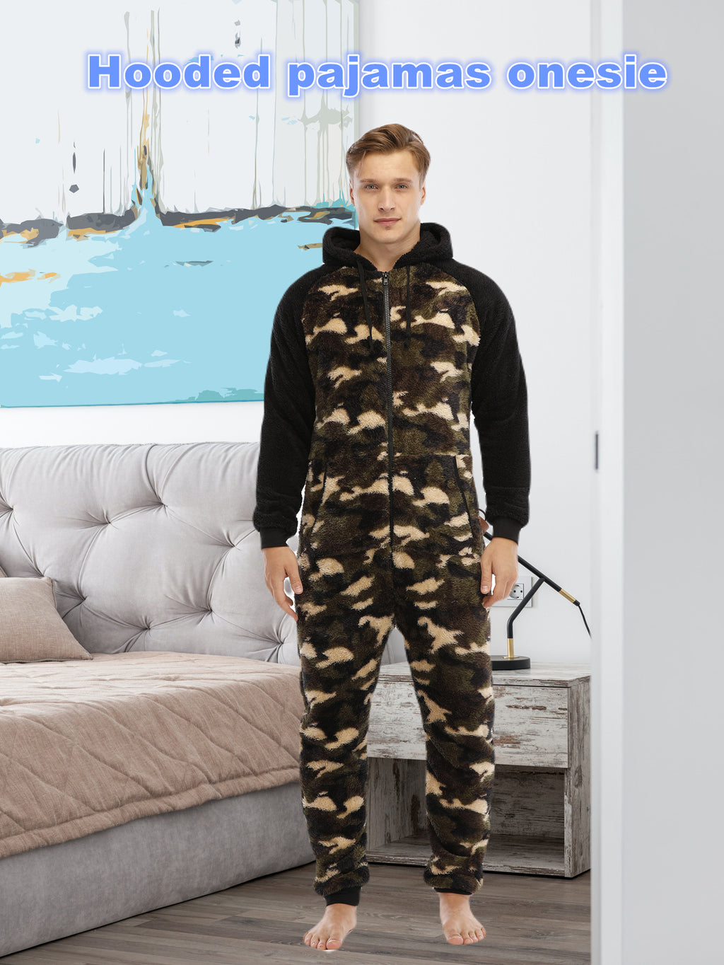 [Plush Zipup Hoodie] Cozy Warm Plush Zipup Hoodie - Men's Heavy-Duty Full-Zip Thermal Insulated Onesie for Cold Weather, Christmas Costume & Everyday Indoor/Outdoor Use