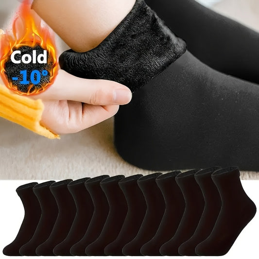 6-Pack Women'S Mid-Calf Snow Socks, Thickened Fleece-Lined Warm Winter Socks.