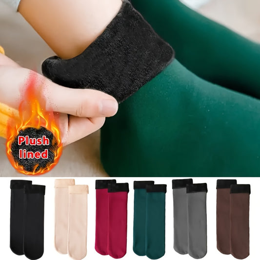 6-Pack Women'S Mid-Calf Snow Socks, Thickened Fleece-Lined Warm Winter Socks.