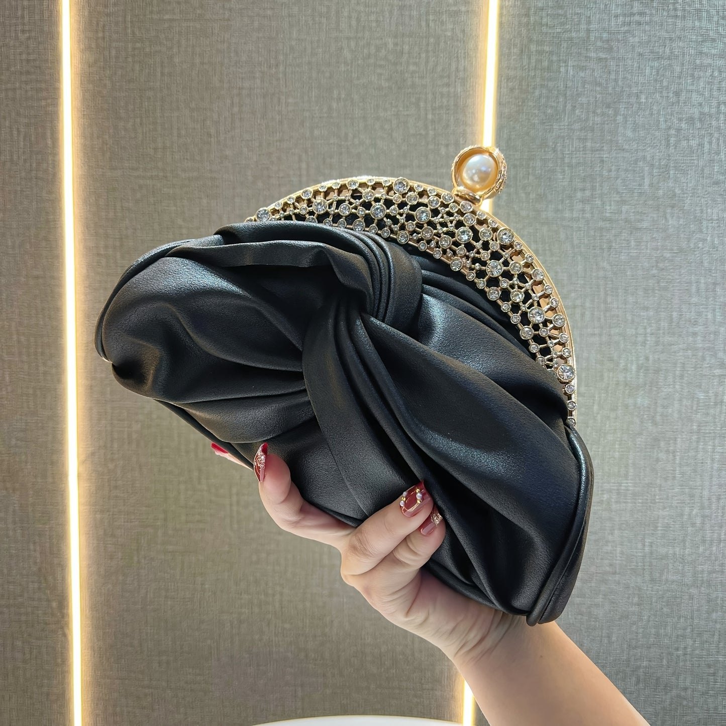 Elegant White Mini Clutch with Golden Rhinestone Crown, Removable Shoulder Strap, and Pearl Accents - Perfect for Evening Parties, Banquets, and Special Occasions, Ladies' Handbag