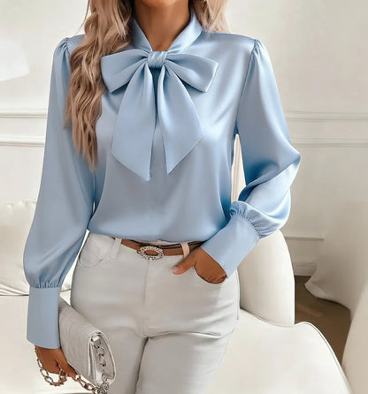 Bow-tie Blouse Fashion Commuting Lace-up Pullover Long-sleeved Top Women's Clothing